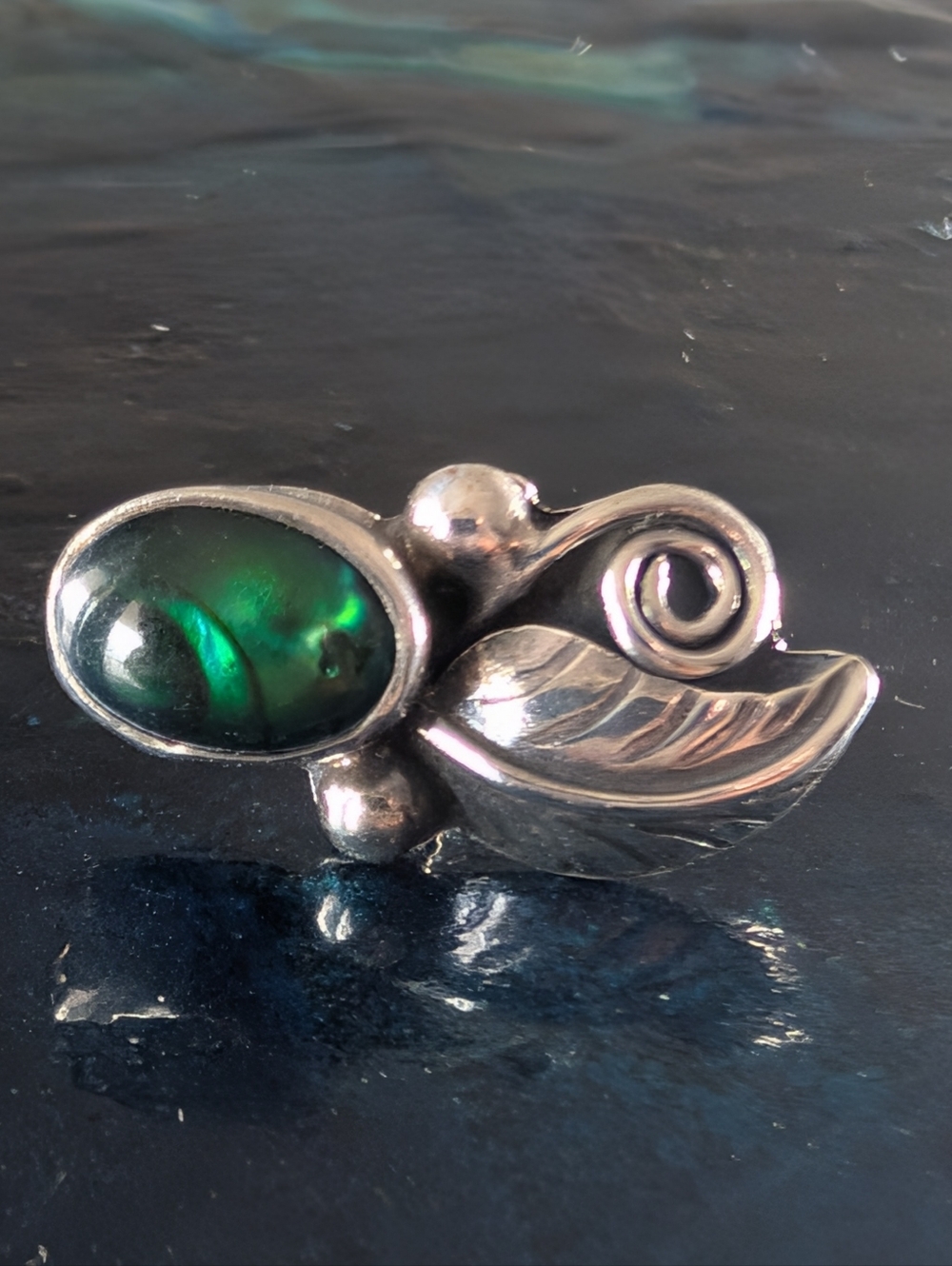 Vintage Native American Paua Shell Solid Sterling Silver Pierced Earrings - Picture 3 of 8